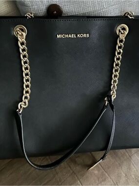 Michael Kors Black Tote with Gold Chain Straps